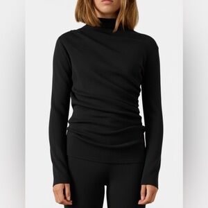 Oscar the Collection Black Asymmetrical Ruched Mock Turtleneck Long Sleeve Top